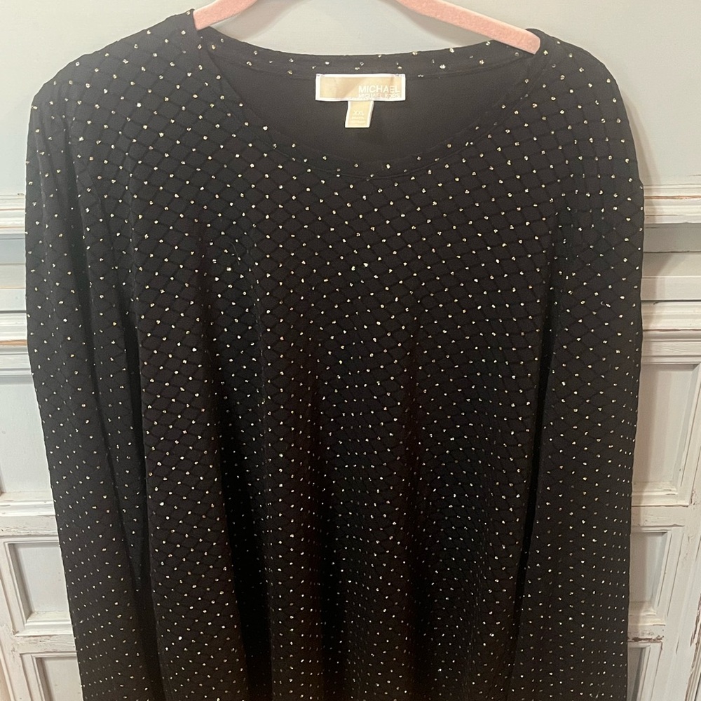 Michael Kors Black Top with Gold Accents- textured pattern with gold.